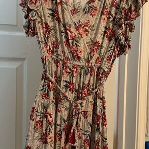 Angie Cream and Red Floral Midi Dress